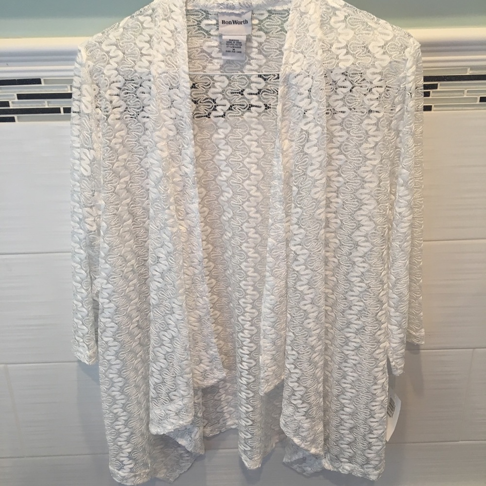 NWT While lace open front cardigan size M